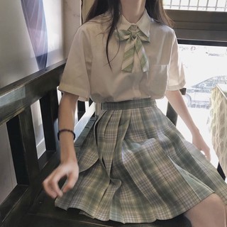 🔥ส่งจากไทย🔥 [สูทสองชิ้น] ใหม่นักเรียนเกาหลี jk ชุดกระโปรงตาข่ายสูทเสื้อเชิ้ตเด็กผู้หญิงแขนสั้นกระโปรงพลีท