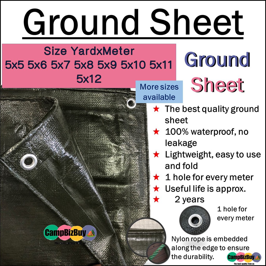 ผ้ากราวด์ชีท-ground-sheet-ผ้า-pe-สีขี้ม้า-ทนทาน-กันน้ำ-ขนาด-5x5-5x6-5x7-5x8-5x9-5x10-5x11-5x12