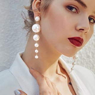 Trendy Elegant Big Simulated Pearl Long Dangle Earrings Pearls String Statement Drop Earrings For Wedding Party Gifts For women