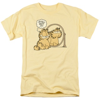 คอลูกเรือเสื้อยืดคอกลมGildan เสื้อยืดผ้าฝ้าย 100% พิมพ์ลายการ์ตูนแมวกล้วย Garfield Still Got It สําหรับผู้ชายผ้าฝ้ายแท้