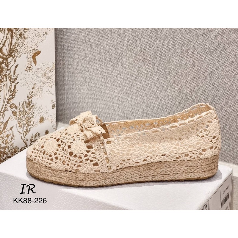 kk88-226-รองเท้าคัทชูลูกไม้โครเชต์-ถักแต่งโบว์