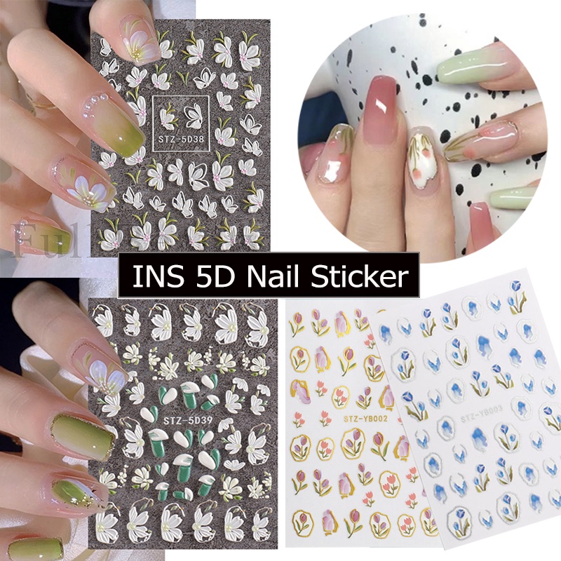 สติกเกอร์ ลายดอกทิวลิป ดอกคามิเลีย 5D สีเขียว สําหรับตกแต่งเล็บ ...