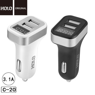 ที่ชาร์จไฟในรถ HoIo รุ่น C-20 Car Charger LCD 2USB หัวชาร์จโทรศัพท์ในรถ หน้าจอLCDดิจิตอลแสดงตัวเลข ใช้ทนนาน