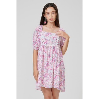 ESP เดรสลายลูกน้ำ ผู้หญิง สีชมพู | Paisley Print Dress | 5482