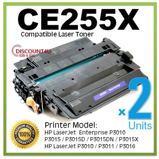 ** Pack 2 **Discount4U ตลับหมึกเลเซอร์ Toner HPCE255X / 255X / CE255 /255/55X/55 For HP P3010/P3015/P3015d/P3015dn/P3015