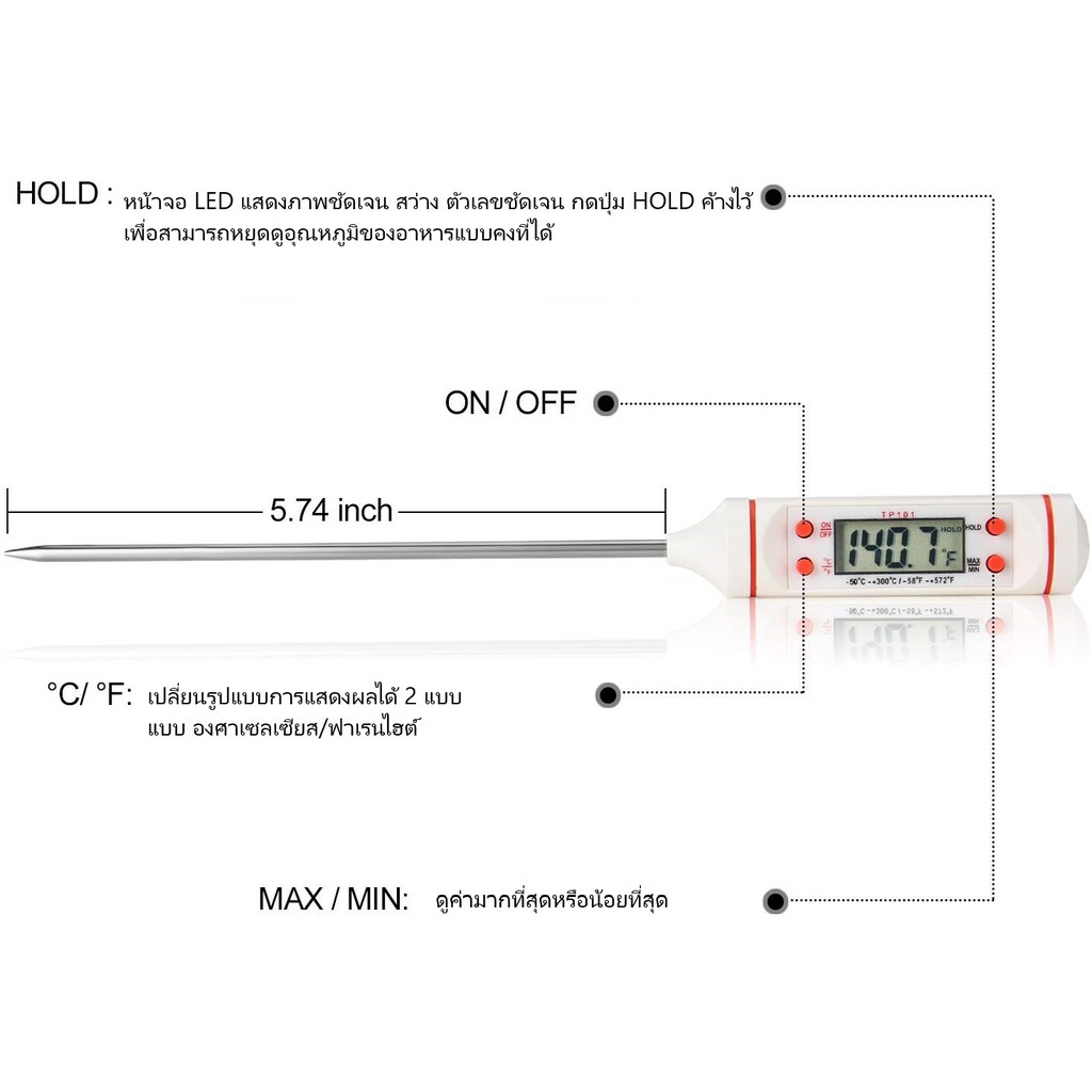 เทอร์โมมิเตอร์วัดเนื้อ-เทอร์โมมิเตอร์-เครื่องวัดอุณหภูมิในอาหาร-เครื่องวัดอุณหภูมิอาหาร-เนื้อสัตว์-ความยาว-28-ซม