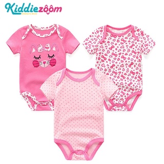 Kiddiezoom สูท สีชมพู แมว+ ผงส้ม จุด+ รัก หูกระต่าย ที่รัก เด็กผู้ชาย  romper ระบายอากาศได้ สาว  ชุดสามชิ้น jumpsuit ผ้าฝ้ายแท้ แขนสั้น ทารกแรกเกิด  แฟชั่น