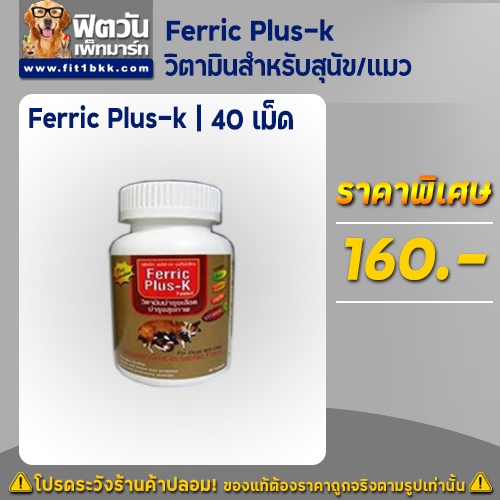 วิตามินสำหรับสุนัข-แมว-บำรุงเลือด-ferric-plus-k-40เม็ด