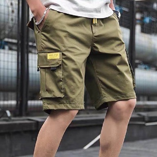 กางเกงคาร์โก้ กางเกงขาสามส่วนผู้ชาย กางเกงใส่เล่นลำลอง เอวยางยืด กระเป๋าสองข้าง ใส่ของได้เยอะ มีเชือกผูกเอว M-4XL