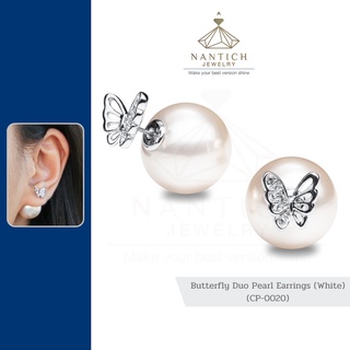 สินค้า 💎👩🏻‍⚕️ [เครื่องประดับ | ปลอดภัย] ต่างหู คนแพ้ง่าย : Butterfly Duo Pearl (White) (CP-0020) Nantich Jewelry