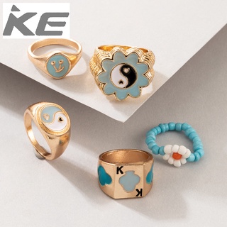 Jewelry Bead Ring Contrast Color Tai Chi Bagua Plum Blossom Drip Ring Five-piece Set for girls