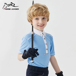 เด็ก equestrian ขี่ม้าเสื้อยืดอุปกรณ์ขี่แขนสั้นอัศวินเสื้อผ้าการแข่งขันเสื้อโปโลฤดูร้อน denim