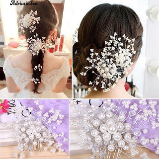 ♥→Faux Pearl Rhinestone Wedding Party Bridal Makeup Flower Hairpin White Hair Comb