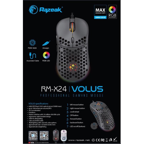 Razeak Gaming Mouse เม้าส์เกมส ์ รุ่น RM-X24 Volus | Shopee Thailand