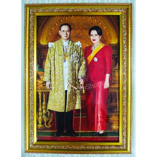 ภาพ ร.9 พระพันปีพร้อมกรอบสีทองใส่กระจกอย่างดี ขนาดภาพ10×15นิ้ว ขนาดรวมกรอบ 13x18