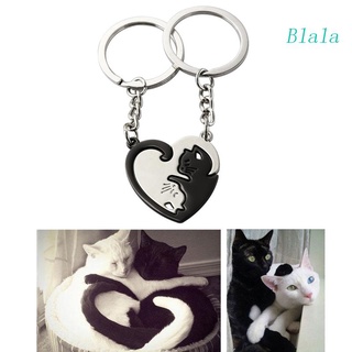 พวงกุญแจคู่รัก Blala น่ารัก สีดํา สีขาว จับคู่ปริศนา แมว สัตว์ จี้พวงกุญแจ ของขวัญ