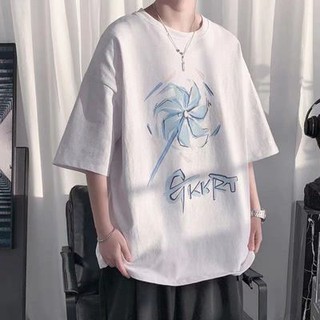 เสื้อยืดแขนสั้นผ้าฝ้ายแท้ชาย 2021 ใหม่สไตล์ฮ่องกงเทรนด์หลวมสบาย ๆ ครึ่งแขนอินแบรนด์ป่าทอดถนนความเห็นอกเห็นใจ