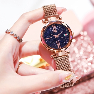 สินค้า นาฬิกาผู้หญิง Korea Style นาฬิกา ข้อมือ แฟชั่น สวย ดวงดาว ระยิบระยับ หน้าปัดกว้าง เห็นตัวเลขชัด W034