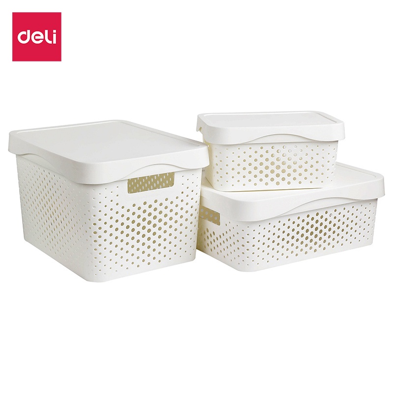 deli-ตะกร้า-กล่องเก็บของ-กล่องพลาสติกพร้อมฝาปิด-กล่องใส่ของ-5l-12l-20l-กล่องพลาสติก-กล่องใส่ของอเนกประสงค์-storage-box