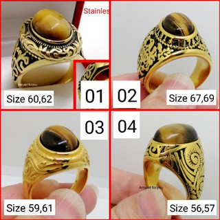 แหวนหินไทเกอร์อายส์ เกรด premium  สแตนเลสเลเซอร์ทอง18k (อิตาลี่)​