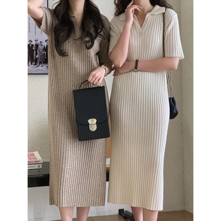 พร้อมส่ง 🥓✨🍫 maxi minimal dress  เดรสยาวมินิมอล เดรสยาวคอปก มี 2 สี น้ำตาล ครีม