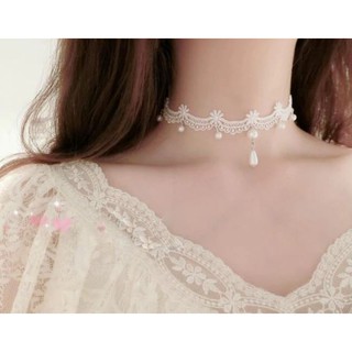 สร้อยคอ ❤ สร้อย โชคเกอร์ Choker White BOHO ขาว Sexy สร้อยแฟชั่น แนว พังก์วินเทจ ผ้าฉลุ โชคเกอร์ผ้า ผ้าลูกไม้