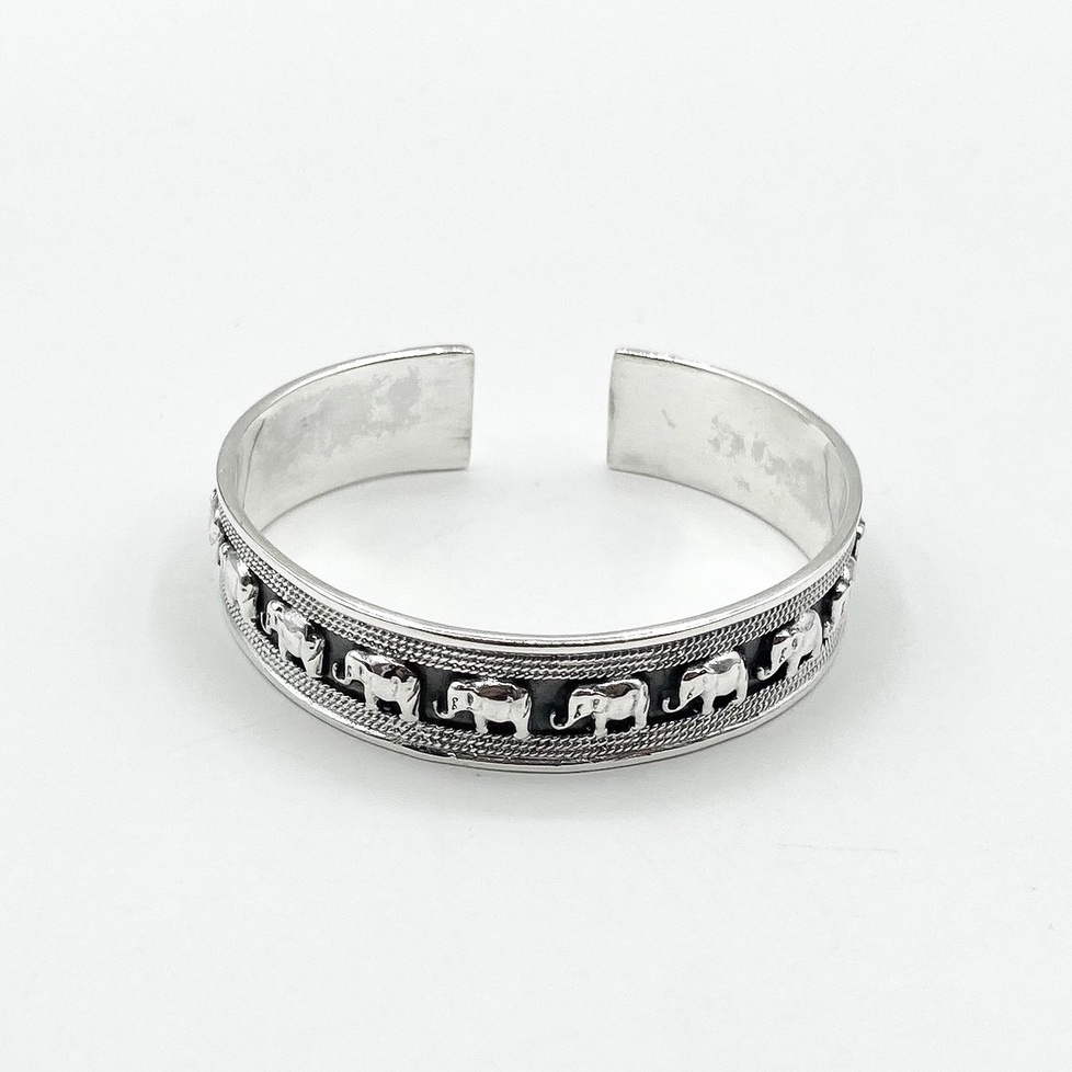 dsp-กำไลเงินลายช้าง-กำไลตอกลายสัตว์-กำไลเงินแท้-925-dsp-solid-925-sterling-silver-cuff-bangle-gspc0058