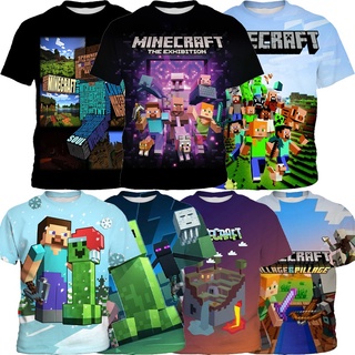 เสื้อยืดลําลอง พิมพ์ลาย Minecraft Sandbox Game แฟชั่นสําหรับเด็กผู้ชาย เหมาะกับงานปาร์ตี้