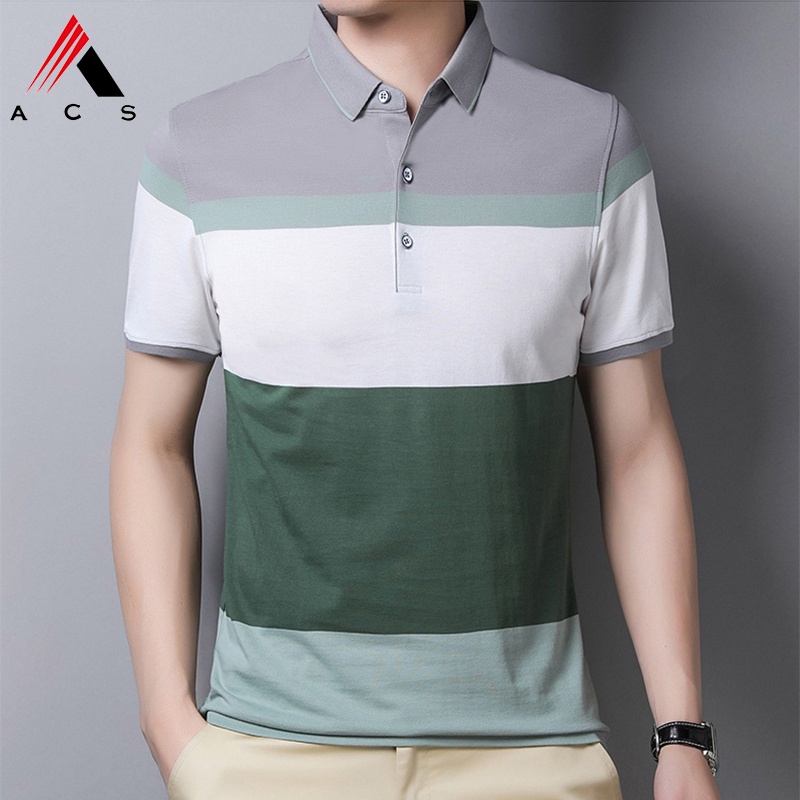 3-สี-เสื้อโปโลผู้ชายลายทางคอปกเสื้อยืดคอปกสำนักงานอย่างเป็นทางการลำลองธุรกิจแขนสั้นเสื้อยืด