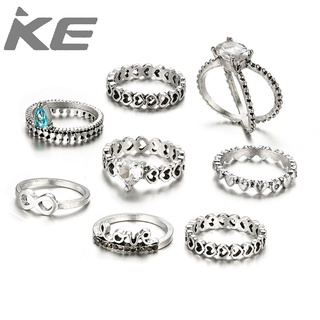 E-commerce jewelry love heart-shaped gemstone irregular geometric eight-piece set ring for gir