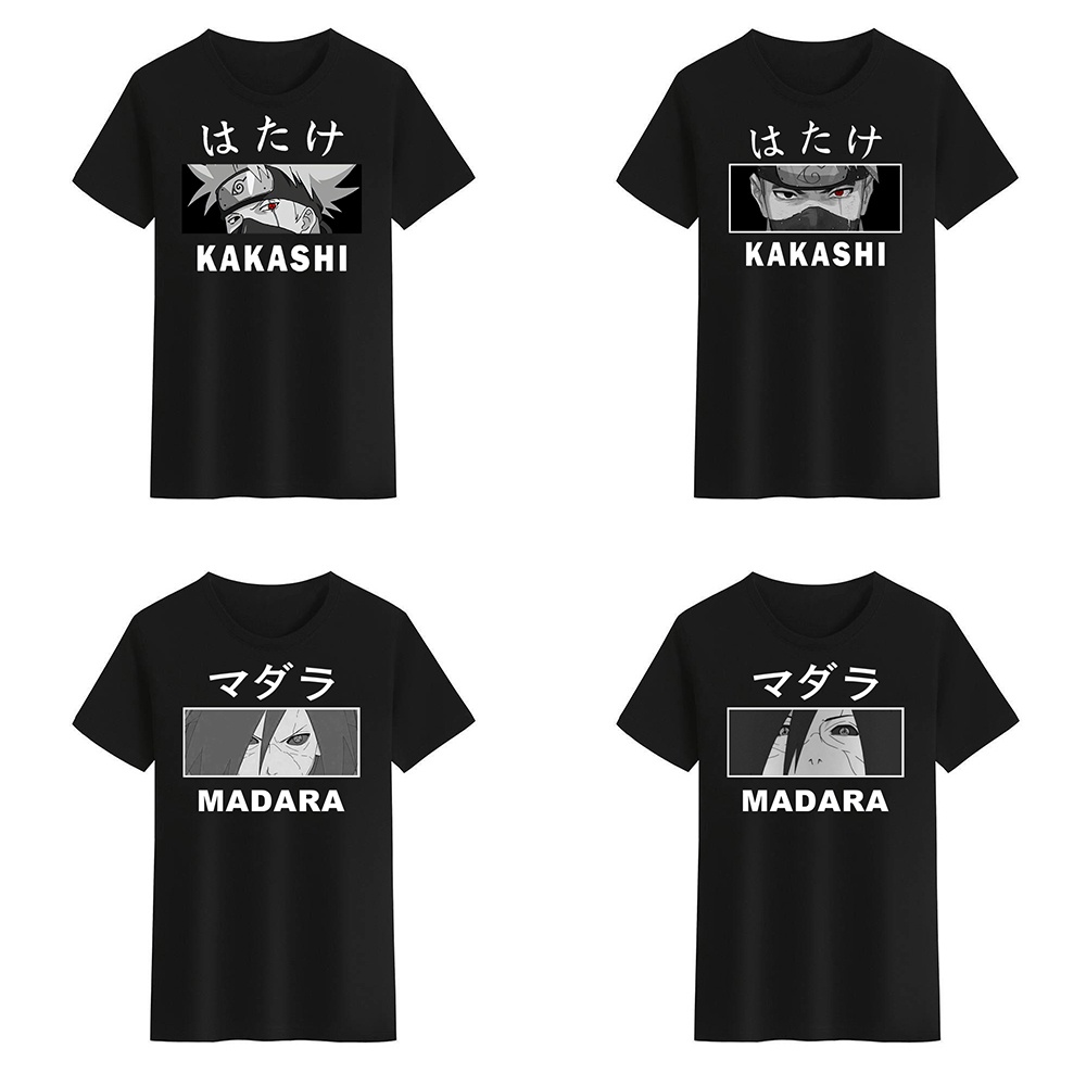 เสื้อยืดสีขาว-นารูโตะ-hatake-kakashi-uchiha-madara-เสื้อยืดสําหรับผู้ชายผู้หญิงสีดําประเดิมคอกลม
