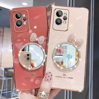 2022 New Casing เคส Realme GT 2 Pro / GT Master Edition Phone Case with Makeup Mirror and Pearl Butterfly Bow Soft Case Back Cover เคสโทรศัพท