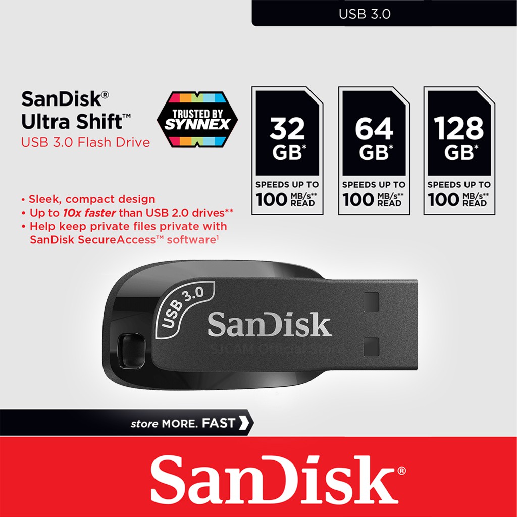 รูปภาพของSanDisk Ultra Shift USB 3.0 Flash Drive SDCZ410 32 64 128 Black compact design แฟลซไดร์ฟ ประกัน Synnex 5ปีลองเช็คราคา