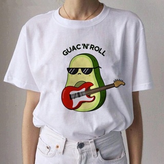 เสื้อยืดพิมพ์ลายแฟชั่น Q-85 Avocado Printed Womens T-shirt Cartoon Plain T-shirt Casual Basic T-shirt Interesting 90S W