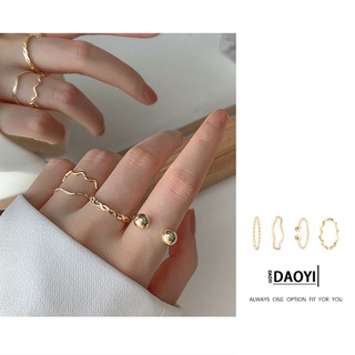 【DAOYI】แหวนแฟชั่น สไตล์เกาหลี สําหรับผู้หญิง 4 ชิ้น