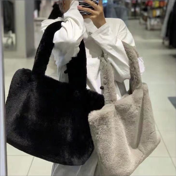 hot-sale-bag-womens-new-plush-bag-lamb-wool-กระเป๋าสตรีความจุขนาดใหญ่-tote-bag-all-match-handbag