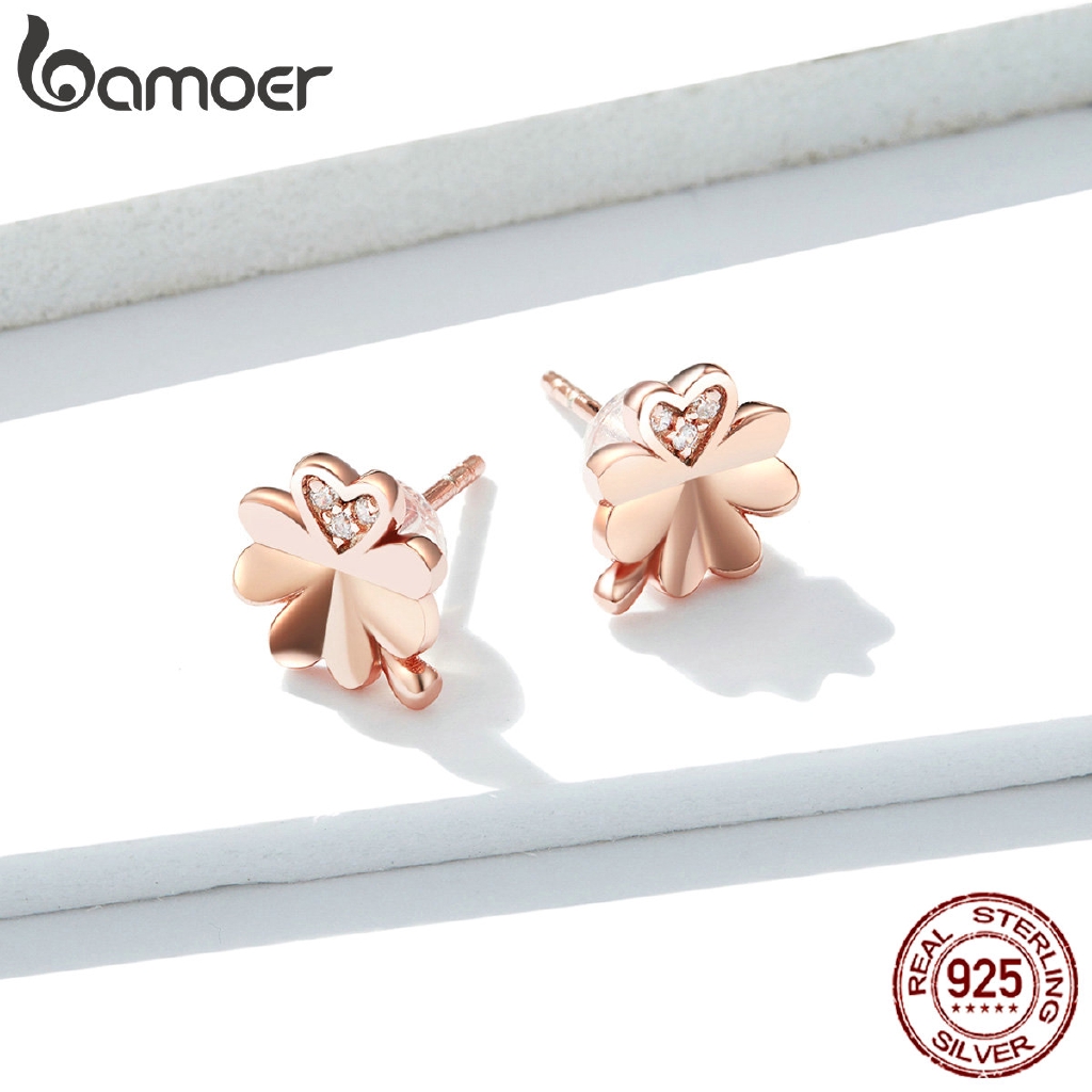 bamoer-ต่างหูสตั๊ดเงิน-925-รูปใบโคลเวอร์-สีโรสโกลด์-ประดับเพทาย-สำหรับผู้หญิง-bse233