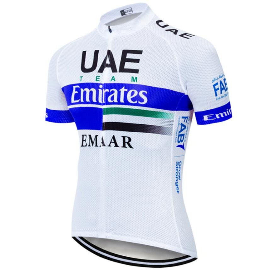 ภาพหน้าปกสินค้าเสื้อปั่นจักรยานผู้ชายแขนสั้น 2020 Team UAE Cycling เนื้อผ้าระบายเหงื่อ สวมใส่สบาย กระเป๋าหลัง 3 ช่อง