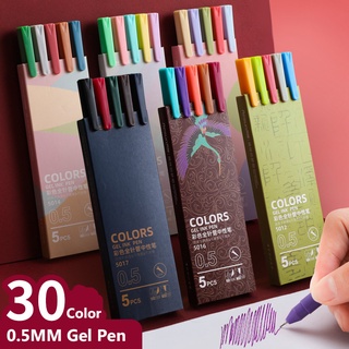 ปากกาเจล สีดํา 0.5 มม. สไตล์วินเทจ 0.5 มม. สีแดงเข้ม / สีเขียว / สีน้ําตาล / สีดํา สีน้ําเงิน 5 ชิ้น / กล่อง