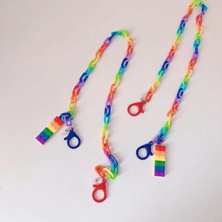 สินค้า New creative cartoon building blocks candy color beaded acrylic necklace glasses chain
