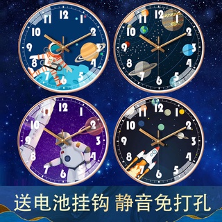 Interstellar universe นาฬิกาแขวนห้องเด็ก space astronaut นาฬิกาเงียบ planet minimalist art bedroom wall watch