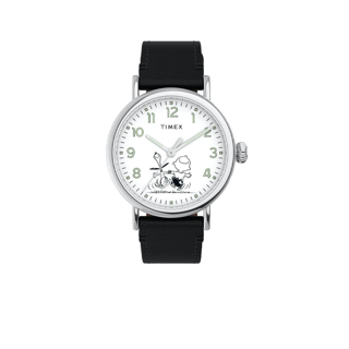 Timex TW2U71100 Standard x Peanuts 70th Anniversary นาฬิกาข้อมือผู้ชาย สายหนัง สีดำ หน้าปัด 40 มม.