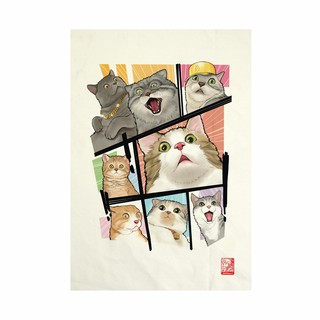ผ้าแคนวาส พิมพ์ลาย แมวเงิบ ไม่มีกรอบ  ขนาด 34.5x48.5 ซม. /  Oh! My Cat Fabric Art  Canvas No frame