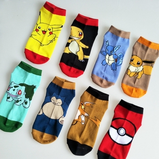 สินค้า Pokemon Pikachu socks Charmander Snorlax Bulbasaur Summer cartoon lovers invisible boat socks cute female cotton socks short tub
