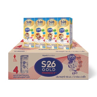 (ขายยกลัง) S-26 Gold Progress 4 UHT Milk เอส-26 โกลด์ โปรเกรส นมยูเอชทีรสจืด สูตร 4 180 มล.