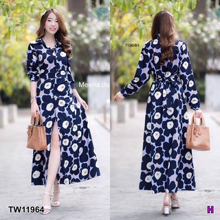 AK 11964 Maxi Dress เดรสเชิ้ตยาวติดกระดุม