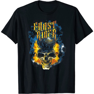 เสื้อยืดผ้าฝ้ายพิมพ์ลาย ไอเทมเด็ด!!เสื้อยืด พิมพ์ลายกราฟฟิค Marvel Ghost Rider Skull Urban Street Flames แฟชั่นสําหรับคร