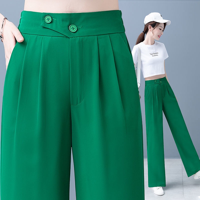 แนะนําแฟชั่น-กางเกงขากว้าง-ผ้าเรยอน-เอวสูง-ทรงหลวม-สีเขียว-แฟชั่นฤดูร้อน-สําหรับผู้หญิง-2022