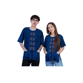 โปรโมชั่น : จันทร์ดีหม้อห้อม เสื้อหม้อห้อมคอกลมแขนสั้นปักลาย 4ลายปัก