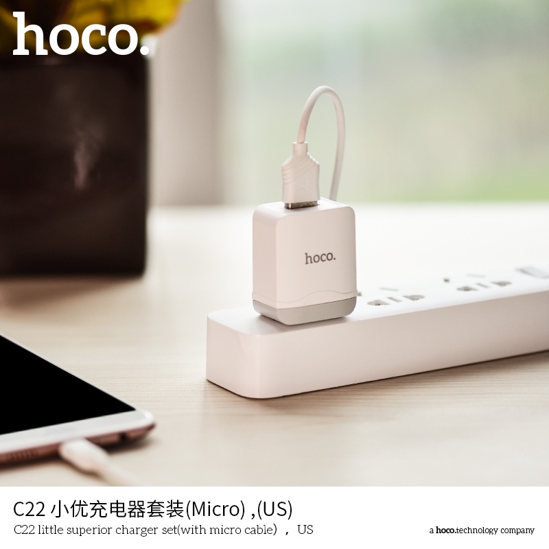 hoco-ชุดชาร์จ-หัวพร้อมสาย-รุ่น-c22-set-l-cable-micro-ชาร์จเร็ว-charger-set-fast-charging-2-4a